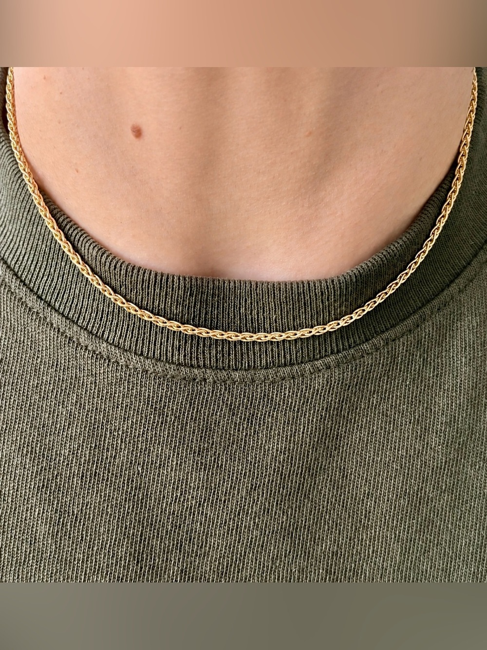 14K Yellow Gold Wheat/Spiga Chain Necklace, 15.5”, 8.2 Grams
